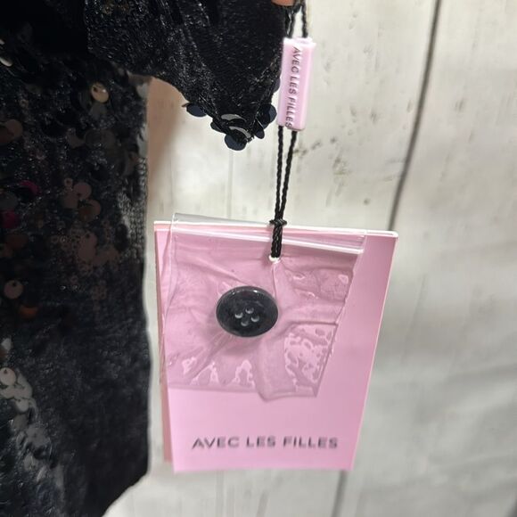 Avec Les Filles Black Sequin Button Up Jacket Shacket 3X Holiday Glam Night Out - Picture 8 of 14